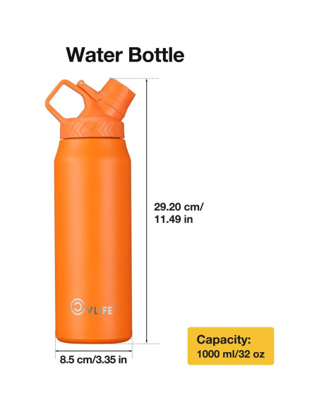 Botella de Agua CVLIFE 0.91L Inclinada Acero Inoxidable Naranja