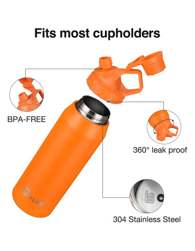Botella de Agua CVLIFE 0.91L Inclinada Acero Inoxidable Naranja