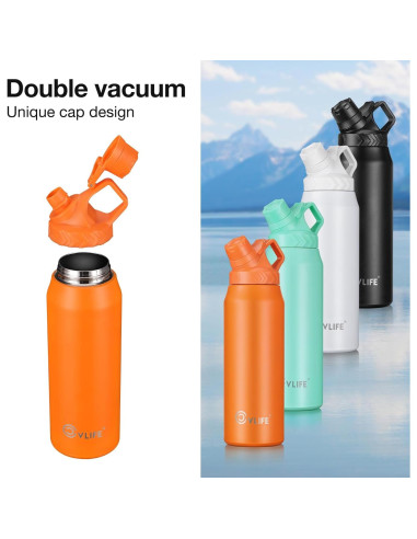 Botella de Agua CVLIFE 0.91L Inclinada Acero Inoxidable Naranja