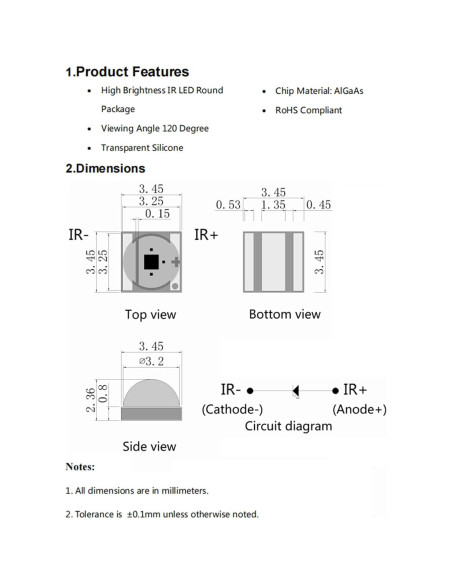 10 Pcs LED Infrarrojo 810nm SMD 3535 LEDGUHON para CCTV