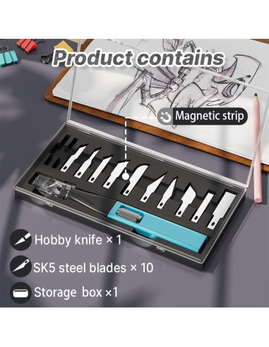 Cuchillo de Manualidades Scimaker HKA51 con 10 Cuchillas de Acero