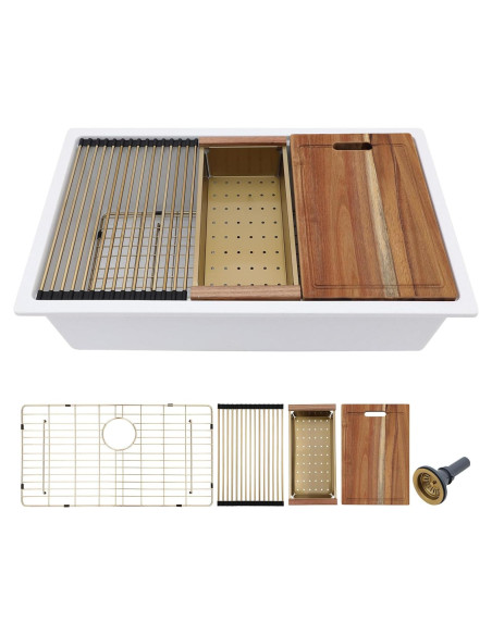 Fregadero de Cocina Fulorni 30" Blanco Compuesto de Granito