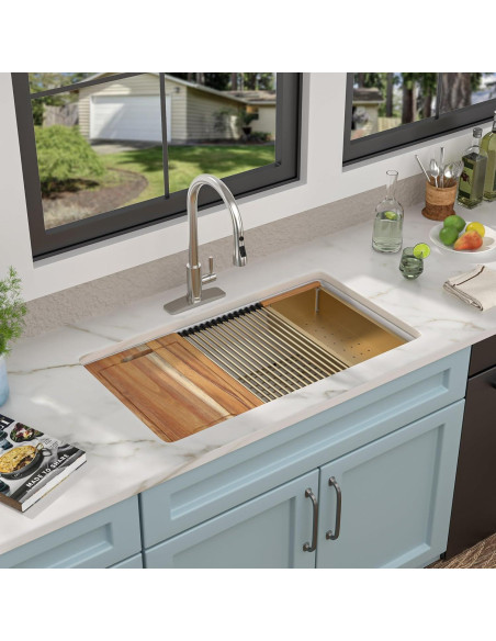 Fregadero de Cocina Fulorni 30" Blanco Compuesto de Granito