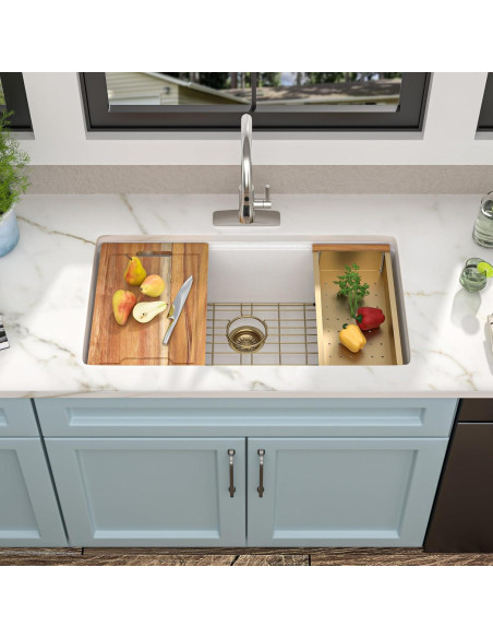 Fregadero de Cocina Fulorni 30" Blanco Compuesto de Granito