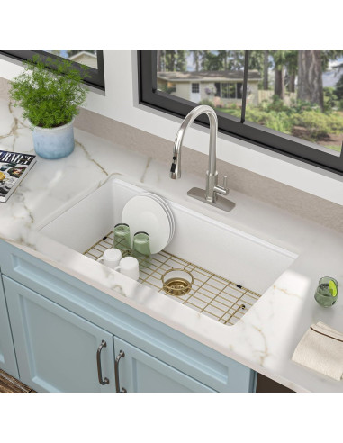 Fregadero de Cocina Fulorni 30" Blanco Compuesto de Granito