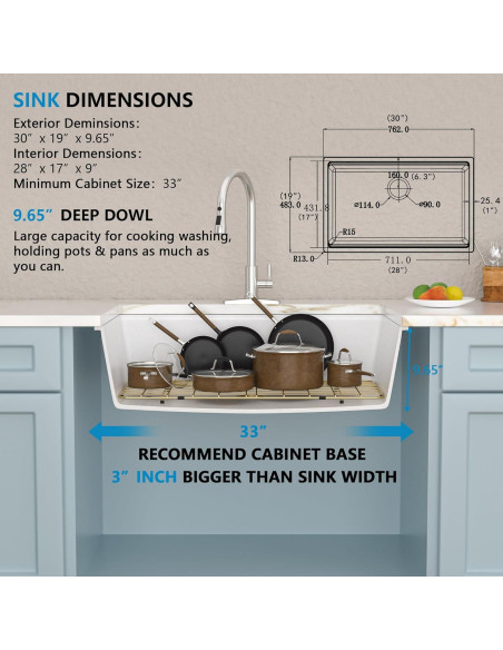 Fregadero de Cocina Fulorni 30" Blanco Compuesto de Granito