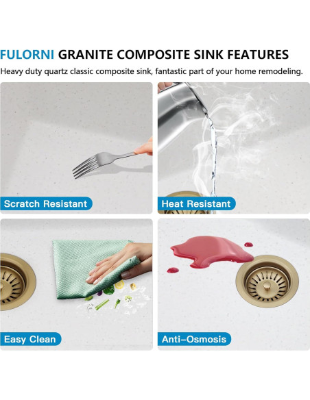Fregadero de Cocina Fulorni 30" Blanco Compuesto de Granito