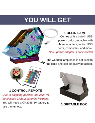 Lámpara de Resina de Dragón LIGH9LAMP 16 Colores LED USB