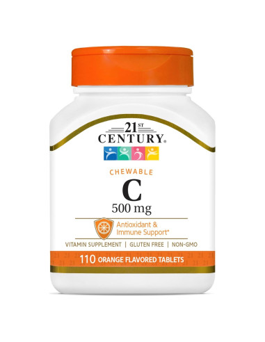 Tabletas Masticables de Vitamina C 500 mg 21st Century Naranja 110 Unidades