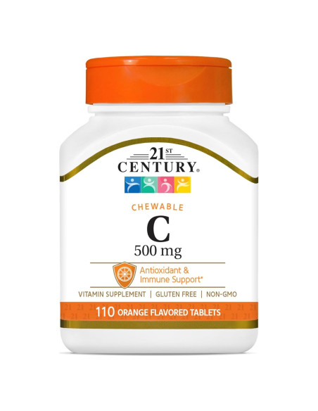Tabletas Masticables de Vitamina C 500 mg 21st Century Naranja 110 Unidades