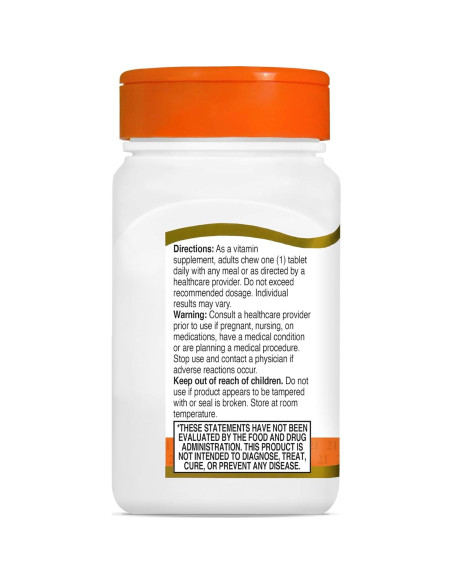 Tabletas Masticables de Vitamina C 500 mg 21st Century Naranja 110 Unidades
