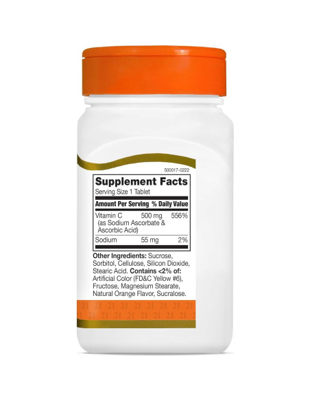 Tabletas Masticables de Vitamina C 500 mg 21st Century Naranja 110 Unidades
