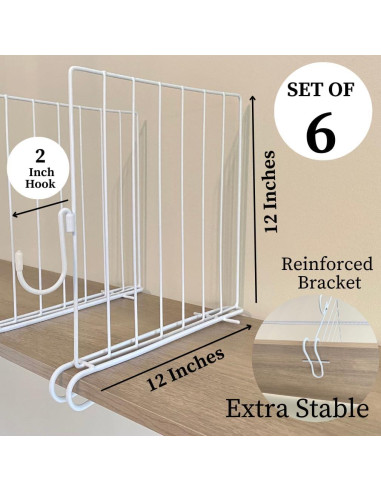 Divisores de Closet Evelots 6 Piezas con Ganchos, 30 cm