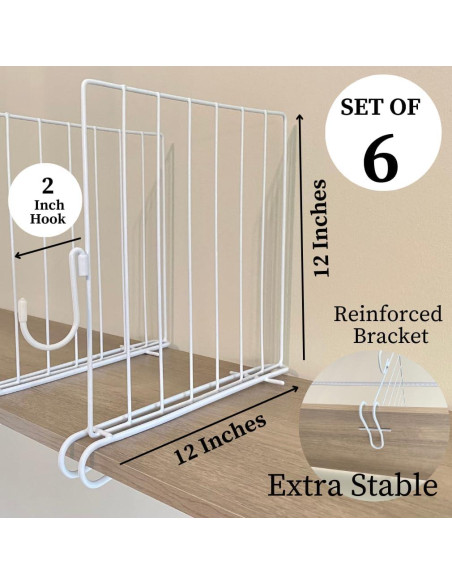 Divisores de Closet Evelots 6 Piezas con Ganchos, 30 cm