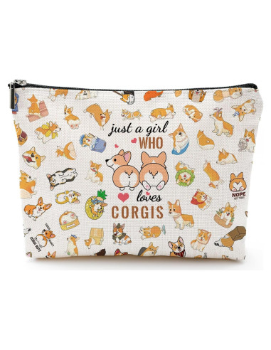 Bolsa Cosmética de Corgi NONETH - 25x17 cm, Lino Impermeable