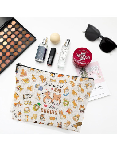 Bolsa Cosmética de Corgi NONETH - 25x17 cm, Lino Impermeable