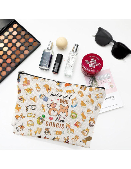Bolsa Cosmética de Corgi NONETH - 25x17 cm, Lino Impermeable