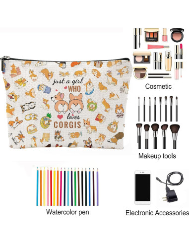 Bolsa Cosmética de Corgi NONETH - 25x17 cm, Lino Impermeable