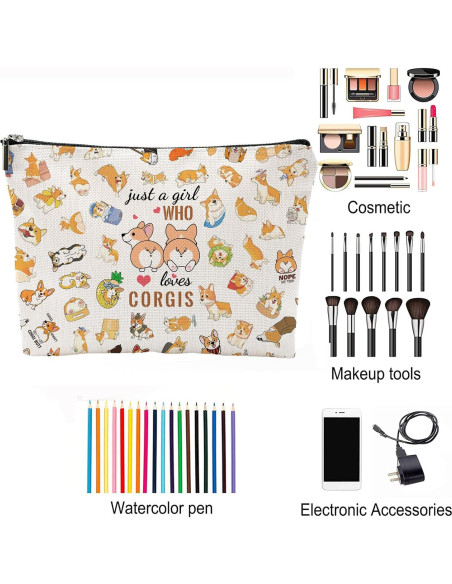Bolsa Cosmética de Corgi NONETH - 25x17 cm, Lino Impermeable