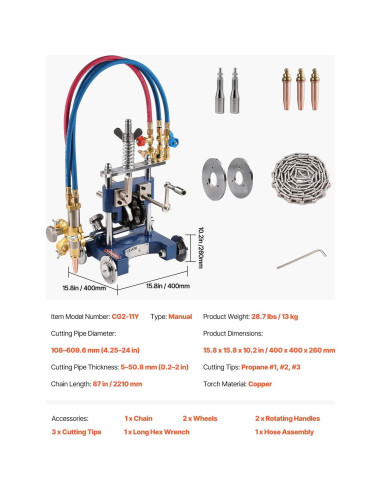 Cortador de Tubos Manual VEVOR CG2-11Y 0.2-2" Ajustable