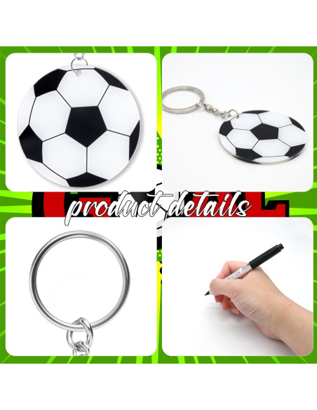 12 Llavero Acrílico DIY Fútbol con Marcador Negro - 5.08 cm