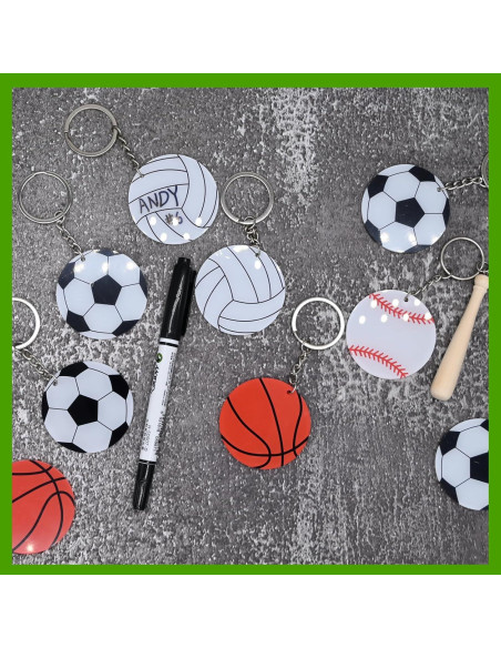 12 Llavero Acrílico DIY Fútbol con Marcador Negro - 5.08 cm