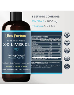 Aceite de Hígado de Bacalao Orgánico 240 ml Sabor Limón - 1000 mg Omega 3 2