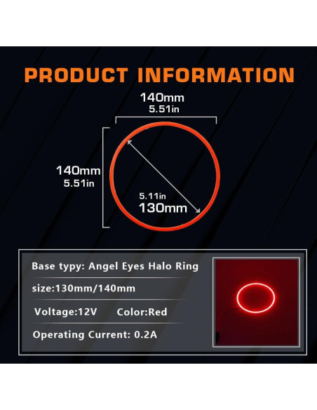 Anillos Halo de Ojos de Ángel Juren 140mm LED Rojo