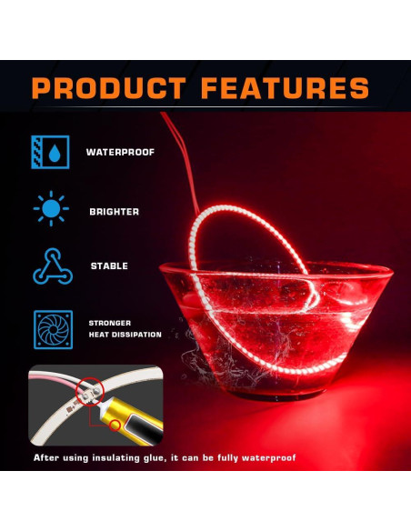 Anillos Halo de Ojos de Ángel Juren 140mm LED Rojo