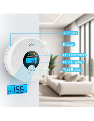 Detector de Humo y Monóxido de Carbono OLUNCLE LCD 85dB
