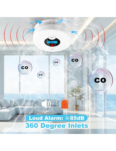 Detector de Humo y Monóxido de Carbono OLUNCLE LCD 85dB