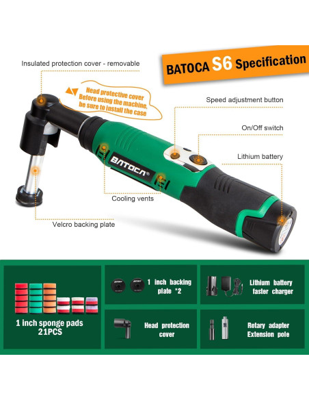 BATOCA S6 Mini Pulidora Inalámbrica 1.30 kg 6 Velocidades