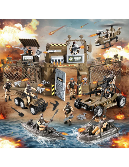 Juego de Soldados del Ejército 86 en 1 JASSKKBO con Base Militar