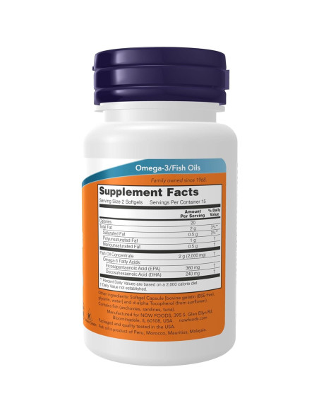 NOW Foods Omega-3 1000 mg 180 EPA 120 DHA 32 Gelatinas Blandas