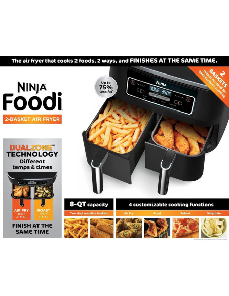 Freidora de Aire Ninja Foodi 4 en 1 8 Cuartos DualZone