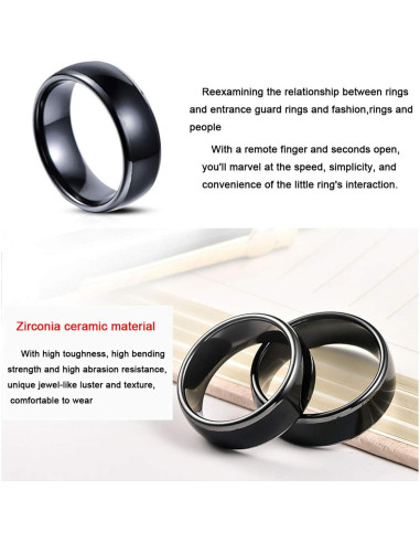 Anillo inteligente RFID T5577 Hecere 17mm Cerámica Negra