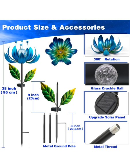 Girador de Viento Solar XPSCOCO 96.5 cm con Luz LED Multicolor