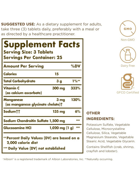 Suplemento Articular Solgar Glucosamina y Condroitina 75 Tabletas