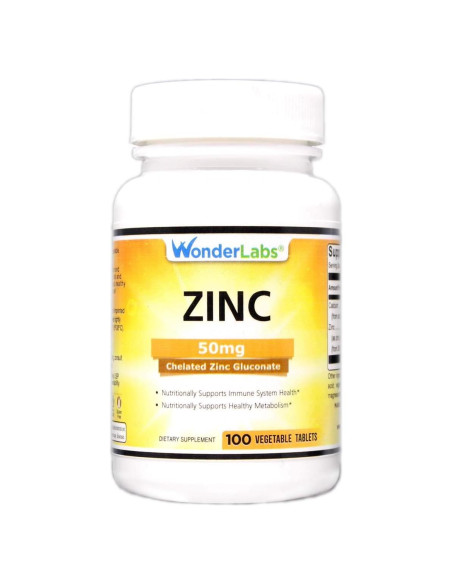 Gluconato de Zinc Quelado 50 mg Wonder Laboratories - 100 Tabletas Vegetarianas