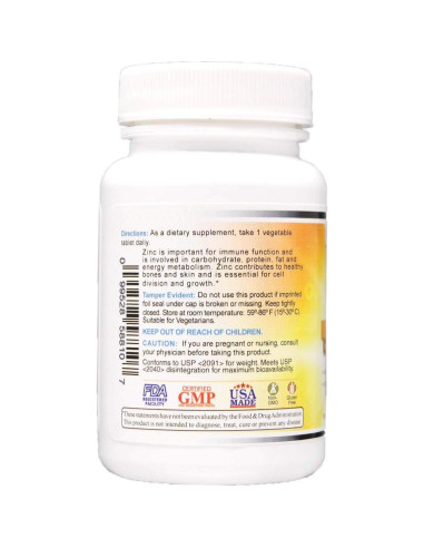 Gluconato de Zinc Quelado 50 mg Wonder Laboratories - 100 Tabletas Vegetarianas