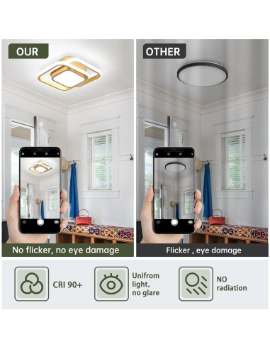 Luz de Techo LED Cuadrada CANEOE Dorada 36W 6000K