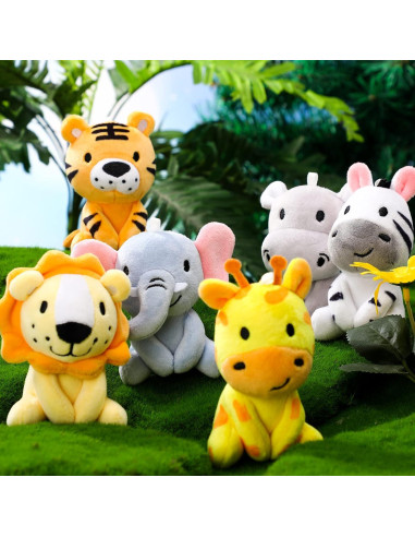 Conjunto 6 Mini Animales de Peluche Aoriher 10 cm Safari