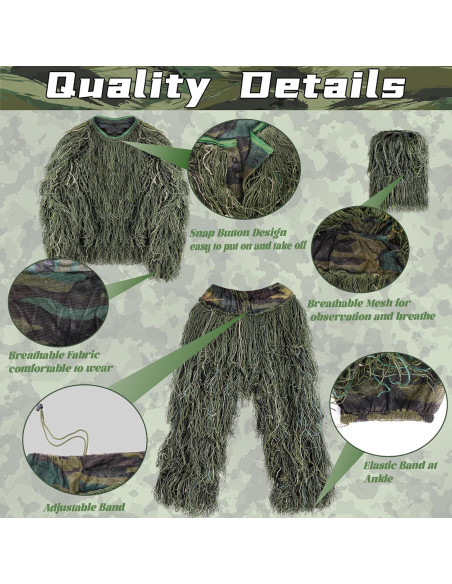 Traje Ghillie 5 en 1 Camuflaje 3D Unisex para Caza y Disfraces