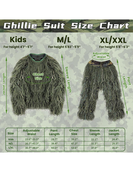Traje Ghillie 5 en 1 Camuflaje 3D Unisex para Caza y Disfraces