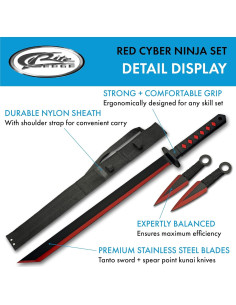 Conjunto de espada y cuchillo ninja SZCO con funda y mango de goma 2