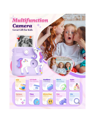 Cámara Instantánea para Niños Ziegoal 1080P Púrpura