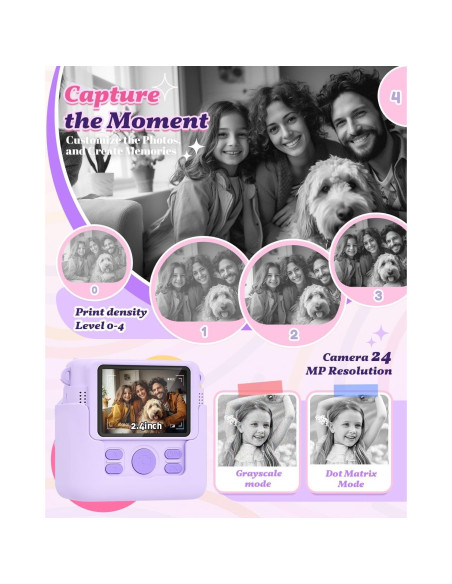 Cámara Instantánea para Niños Ziegoal 1080P Púrpura