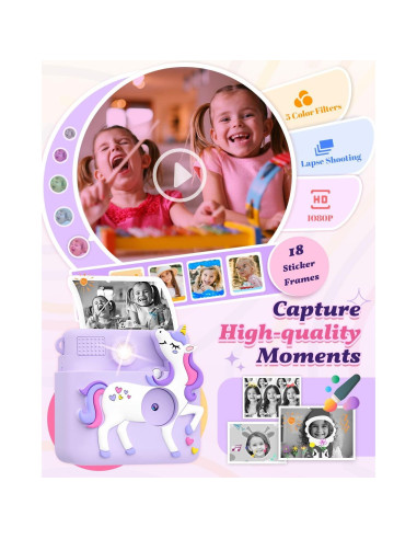Cámara Instantánea para Niños Ziegoal 1080P Púrpura