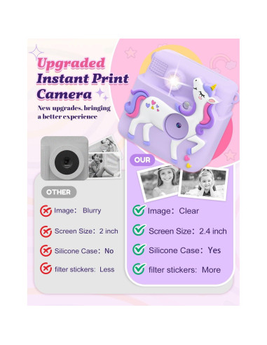 Cámara Instantánea para Niños Ziegoal 1080P Púrpura