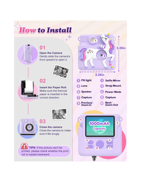 Cámara Instantánea para Niños Ziegoal 1080P Púrpura